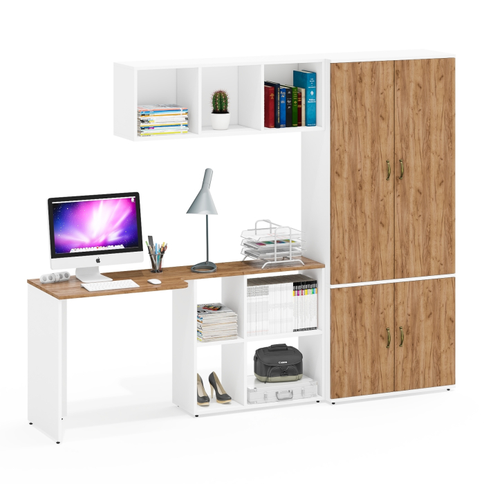 Домашние кабинеты, Шкаф для белья и одежды Лидер-8 и место для учёбы из письменного стола с полкой навесной