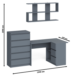 Комод Мори МК700.5 со столом компьютерным угловым МС-16 правым и открытой полкой 1200