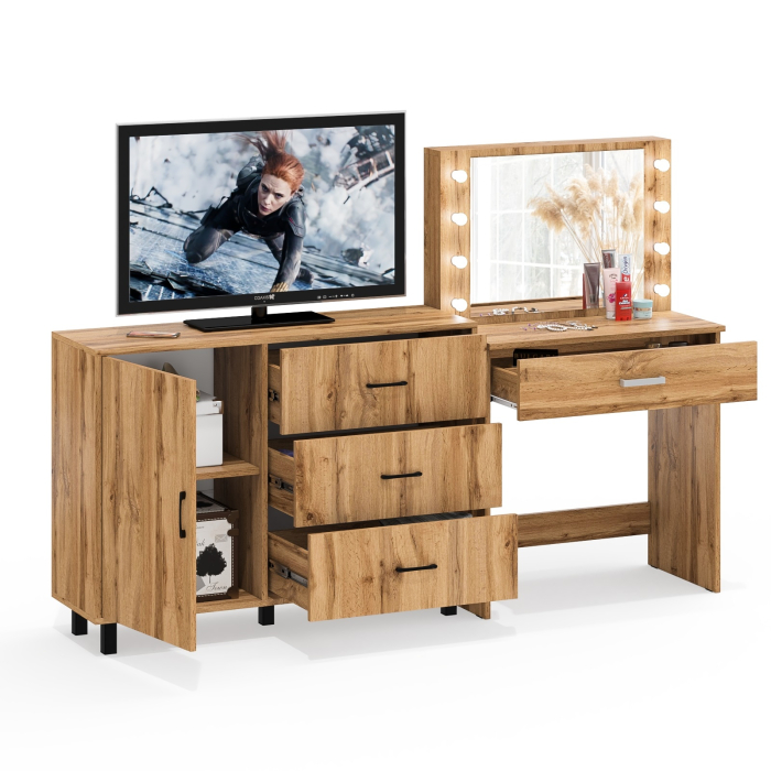 Туалетные столики, Косметический стол с подсветкой и выдвижным ящиком СТ-4 и комод 122-1204