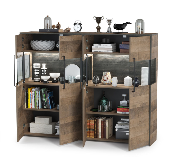 Стенки для гостиной, Два комода с витриной с подсветкой Трувор