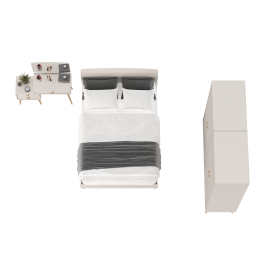 Два двухдверных шкафа Афина с туалетным столиком и кроватью 1400