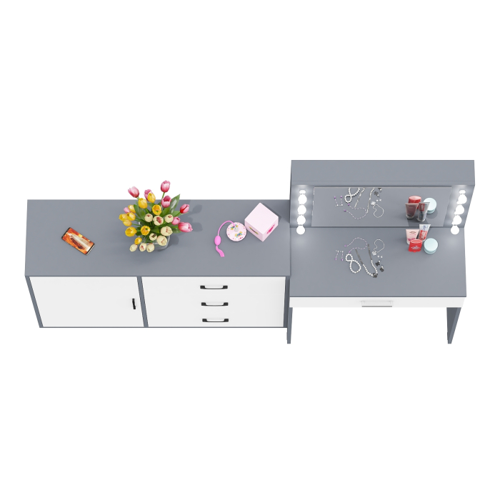 Туалетные столики, Косметический стол с подсветкой и выдвижным ящиком СТ-4 и комод 122-1204