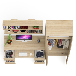 Платяной шкаф две двери Мори МШ800.1 с компьютерным столом и полкой навесной