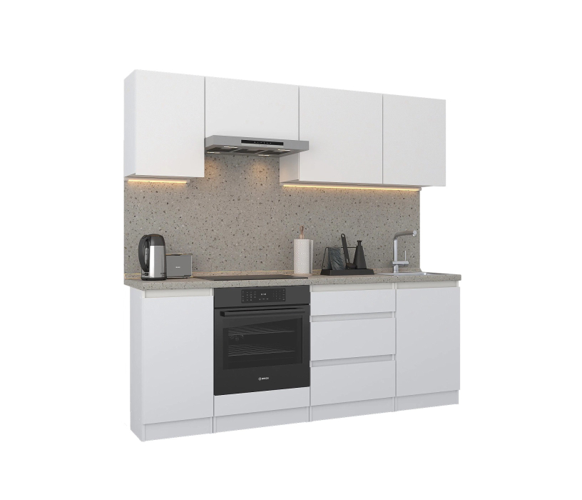 Кухонные гарнитуры, Кухонный гарнитур Леон прямой 210 см, белый