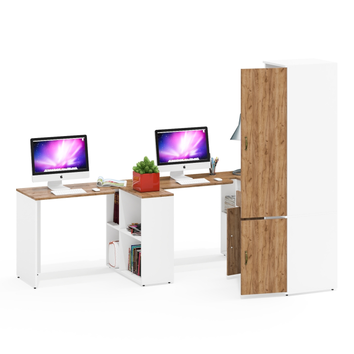 Домашние кабинеты, Мебель для домашнего кабинета для двоих человек Лидер-8 с пеналом 23Б и тумбочкой 3.15