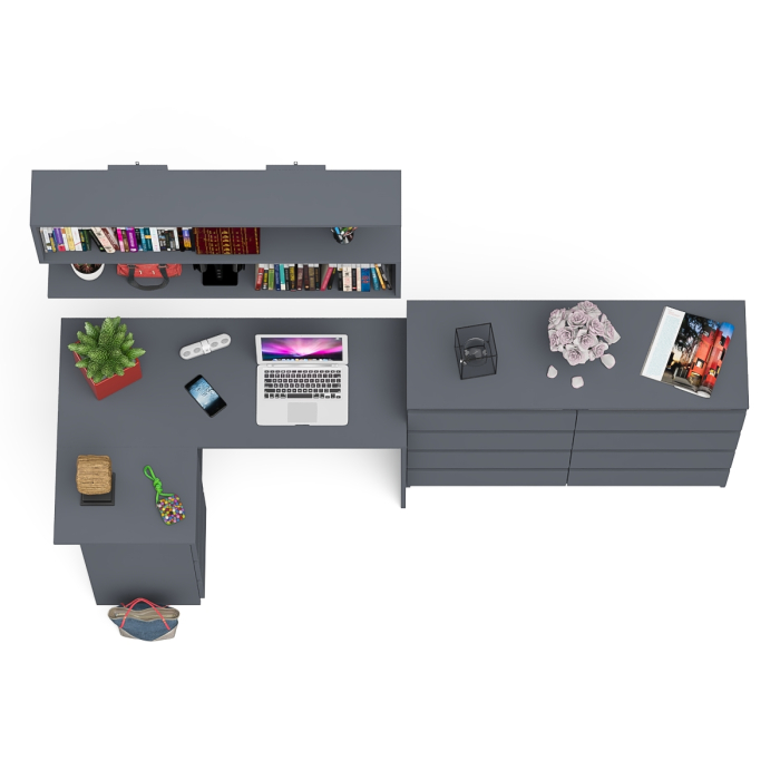 Домашние кабинеты, Книжная полка Мори 1200 с комодом 1200.8 и компьютерным столом МС-16 левым