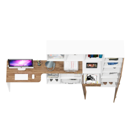 Пенал для белья с пятью полками Лидер-8 со столом для письма с полкой и тумбой