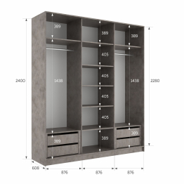 Шкаф-купе Эста 3-х дверный ДСП/Стекла пудра/Доводчик 270х66х240