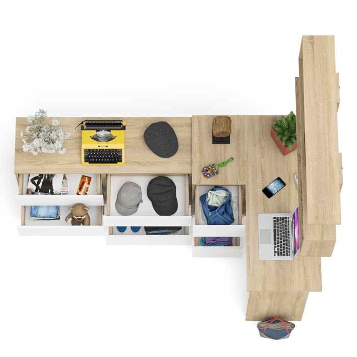 Домашние кабинеты, Стол компьютерный угловой МС-16 левый Мори с полкой для книг и широким комодом