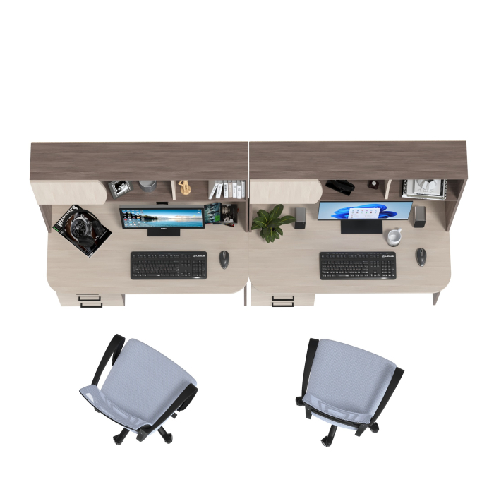 Прямые компьютерные столы, Комплект из двух рабочих столов Сигма и двух компьютерных кресел серых