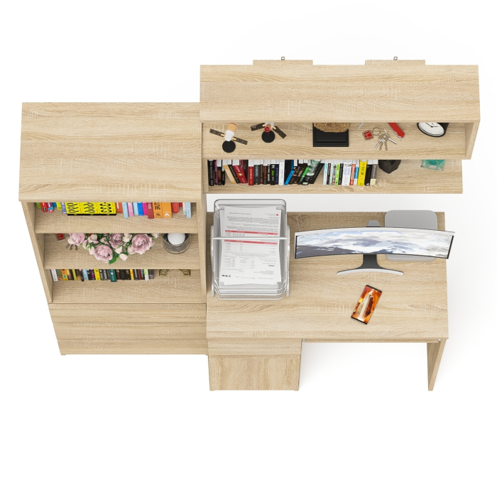 Прямые компьютерные столы, Рабочее место из стола компьютерного МС-1 левый со стеллажоми и настенной полкой Мори