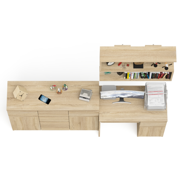 Домашние кабинеты, Тумба-комод Мори МК1200.4 с компьютерным столом МС-1 правый и открытой навесной полкой