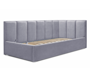 Кровать с мягким изголовьем угловая Лайф 140 с подъемным механизмом, микровелюр