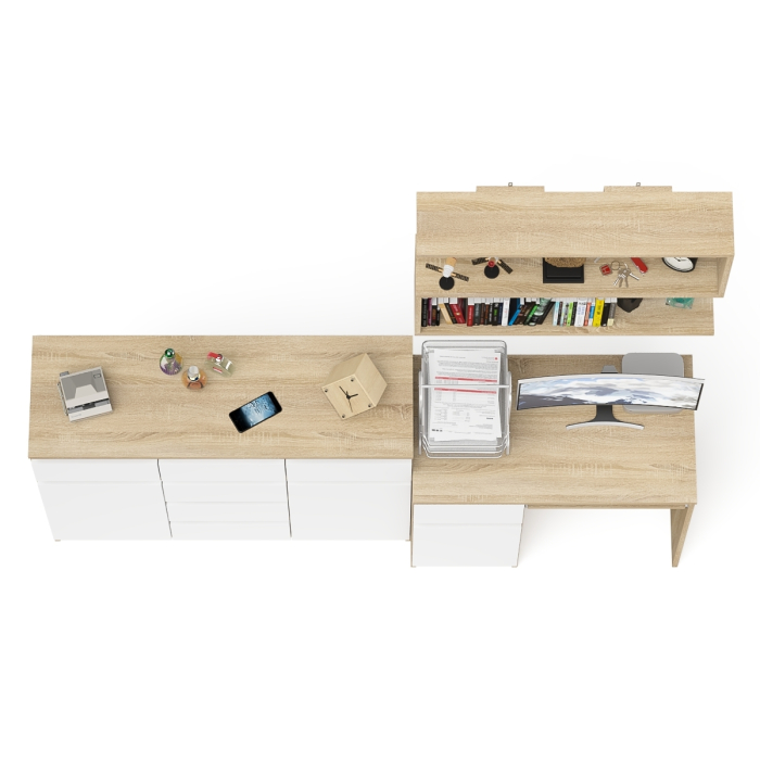 Прямые компьютерные столы, Навесная полка 900 Мори со столом компьютерным МС-1 левый и комодом МК1200.4