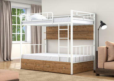 Двухъярусная кровать Валенсия 120 ящики полка дуб ватан