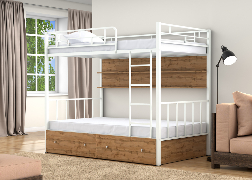 Для подростков, Двухъярусная кровать Валенсия 120 ящики полка дуб ватан