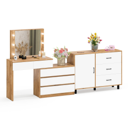 Угловой туалетный столик с подсветкой 110 и тумба-комод дверка и 3 ящика 122-1204