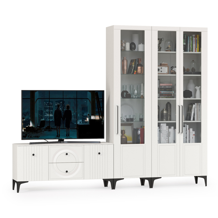 Стенки для гостиной, Широкий сервант с ТВ-тумбой Валенсия № 76