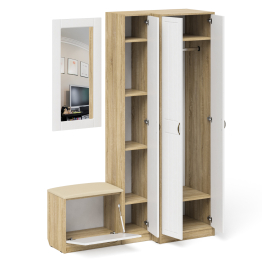 Тумба для обуви с сидением с зеркалом и пенал со шкафом П-6 № 26 МДФ фрезеровка прованс