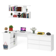 Домашние кабинеты, Стол компьютерный угловой МС-16 левый Мори с полкой для книг и широким комодом