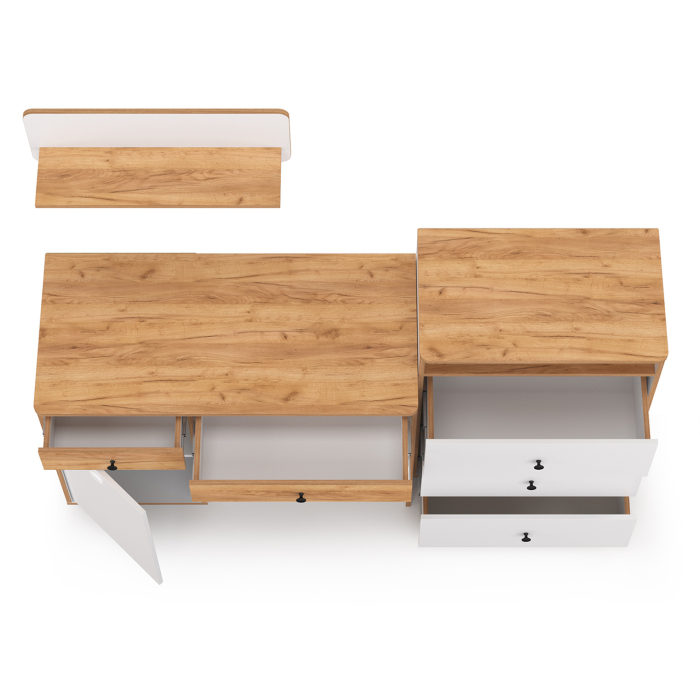 Офисная мебель, Стол письменный с комодом и навесной полкой Вуди