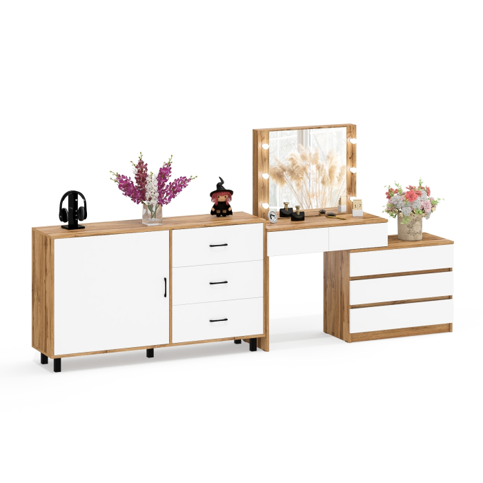 Туалетные столики, Стол-трансформер косметический с подсветкой 110 и комод-тумба три ящика 122-1504