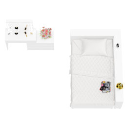 Туалетный столик для спальни с подсветкой 110 и Ксения кровать 1200 с ящиками и прикроватный блок