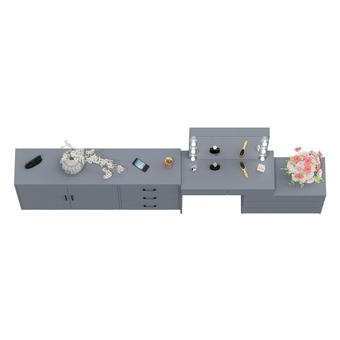 С зеркалом, Туалетный столик-трансформер с подсветкой и зеркалом 110 и комод-тумба 123-1604