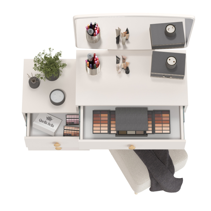 С зеркалом, Пуфик на ножках Куби и трюмо для спальни Афина