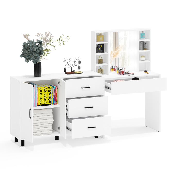 С зеркалом, Туалетный столик с подсветкой 115 и тумба-комод 123-1204