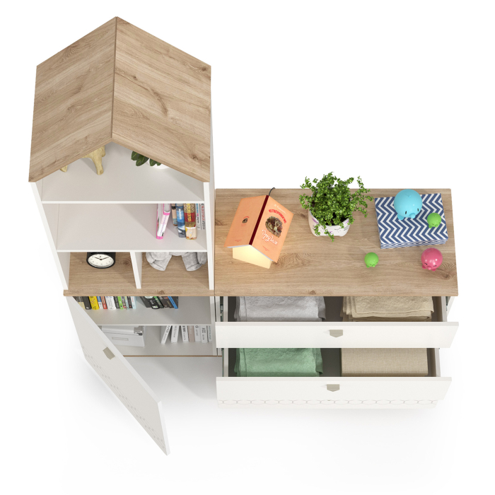 Детские комнаты, Стеллаж с комодом на три ящика Эйп