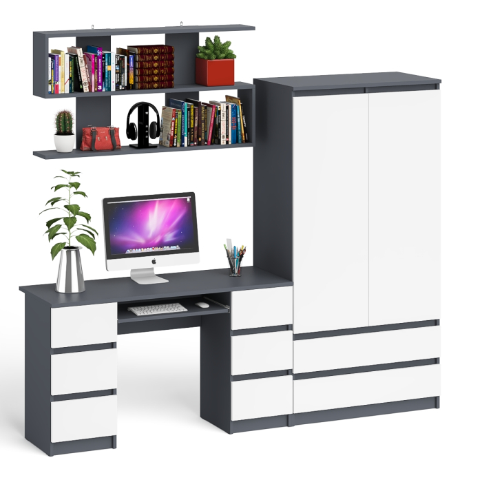 Домашние кабинеты, Шкаф-комод Мори МШ900.1 с письменным 2-х тумбовым столом МС-2 и полкой книжной