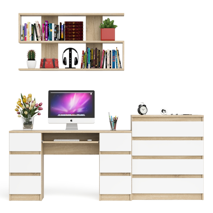 Домашние кабинеты, Стол письменный Мори МС-2 с комодом МК800 4 ящика и полкой 1200