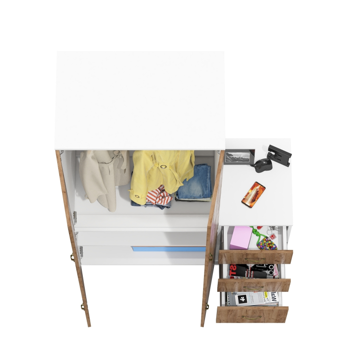 Домашние кабинеты, Тумбочка с тремя выдвижными ящиками и глубокий шкаф для одежды Лидер-8