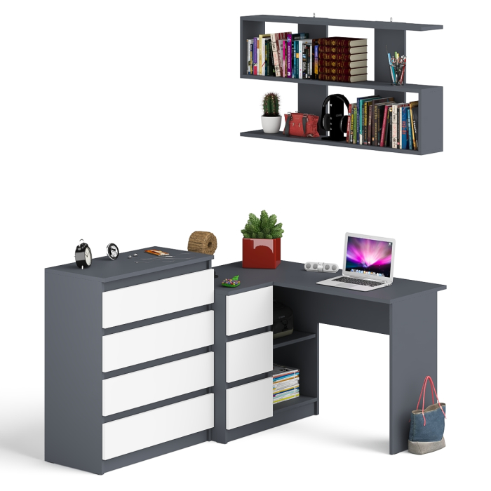 Домашние кабинеты, Стол компьютерный Мори МС-16 с тремя ящиками слева с книжной полкой на 1200 и комод на 4-ре ящика