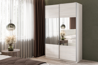Шкаф-купе Smart 1624 2х дверный (фасады ЛДСП/зеркало) профиль серебро