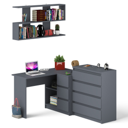 Книжная навесная полка Мори с угловым компьютерным столом МС-16 правым и комодом Мори МК800.4