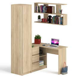 Угловой компьютерный стол с ящиками Мори МС-16 левый с книжной полкой и пеналом с полками
