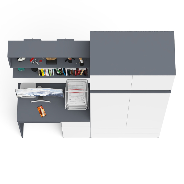 Домашние кабинеты, Шкаф с антресолью Мори МА900.1 с компьютерным столом МС-1 правым и книжной полкой