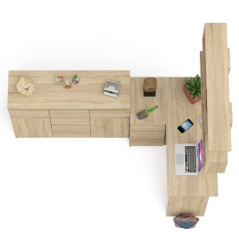 Стол компьютерный угловой Мори МС-16 левый с комодом МК1200.4 и навесной открытой полкой 1200