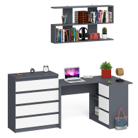 Домашние кабинеты, Книжная навесная полка Мори с угловым компьютерным столом МС-16 правым и комодом Мори МК800.4