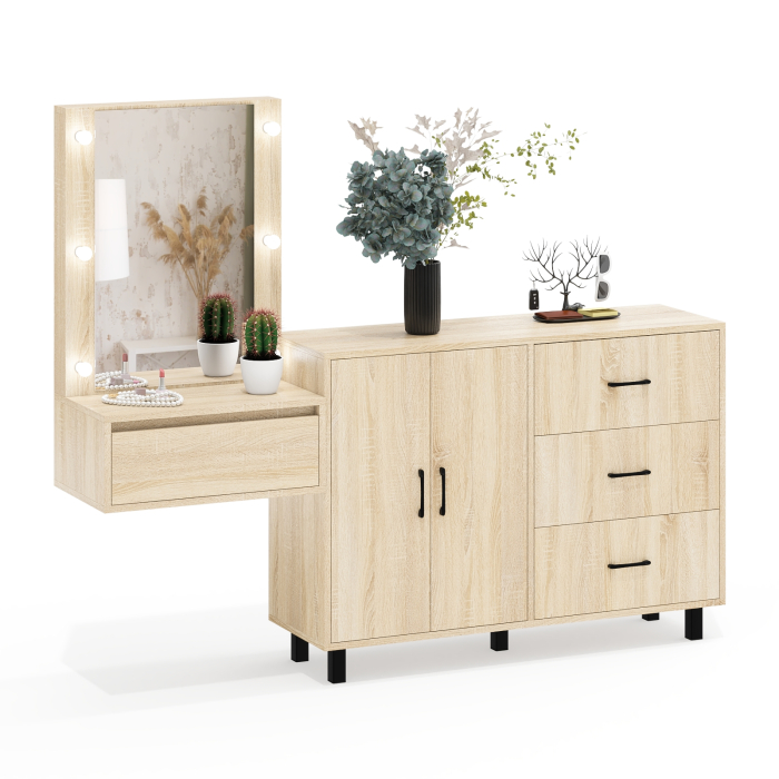 С зеркалом, Стол косметический навесной с подсветкой и тумба-комод 123-1204.