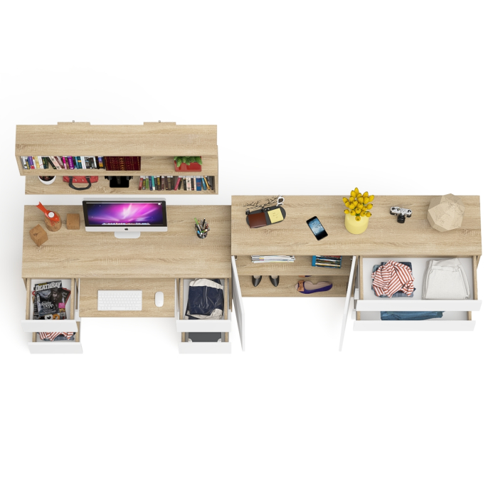 Домашние кабинеты, Стол для работы Мори МС-2 с книжной полкой на 1200 и комодом-тумбой МК1600.1