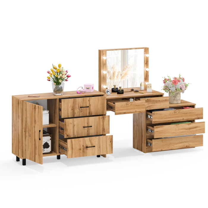 Туалетные столики, Угловой туалетный столик с подсветкой 110 и тумба-комод дверка и 3 ящика 122-1204