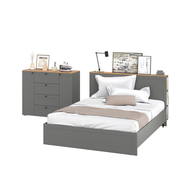 Спальные гарнитуры, Комод-тумба Остин 16.221 и двуспальная кровать с основанием