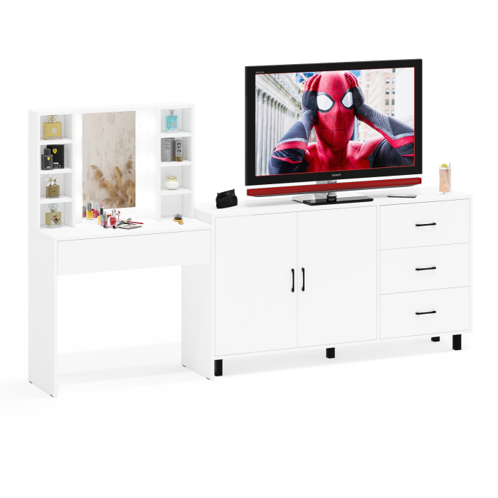 С зеркалом, Косметический cтол с подсветкой и ящиком 115 и комод 123-1604