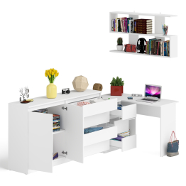 Угловой компьютерный стол с тремя ящиками Мори МС-16 левый с тумбой-комодом и книжной полкой