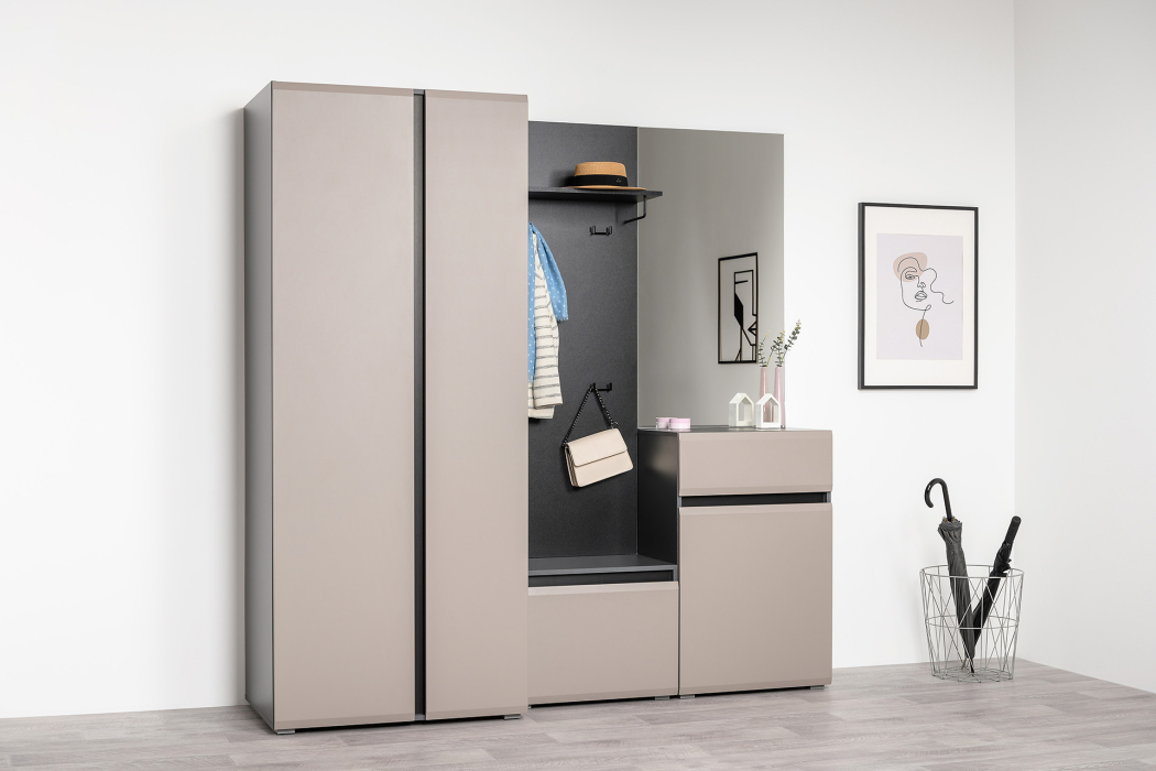 Тумбы, Тумба для обуви Сидней 16.129, антрацит, веллюто капучино