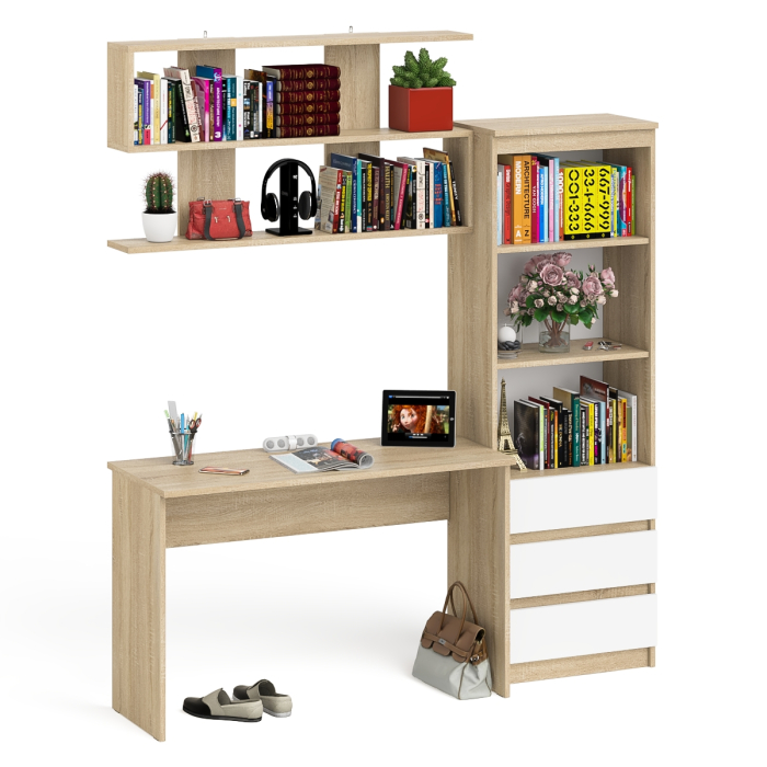 Прямые компьютерные столы, Стеллаж-комод Мори с письменным столом на 1200 и навесной полкой на 1200