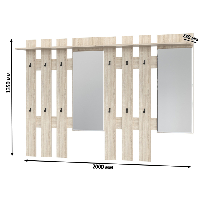 Настенные, Две вешалки для верхней одежды с зеркалом Лира 2-3814